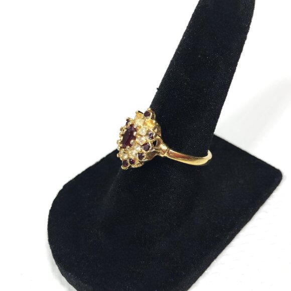Vintage 18K GE Diamond and Ruby Cocktail Ring Women  Sz 7 - Picture 3 of 7